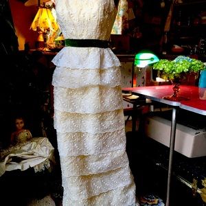 1960s eyelet lace ruffle cocktail dress